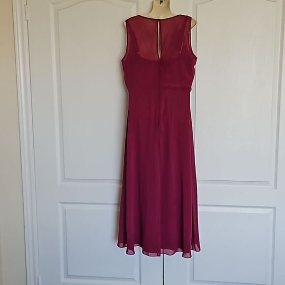 Yessica Women's Beaded Neckline Chiffon, Twisted Belt  Maxi Dress 12 Burgundy - Picture 4 of 16